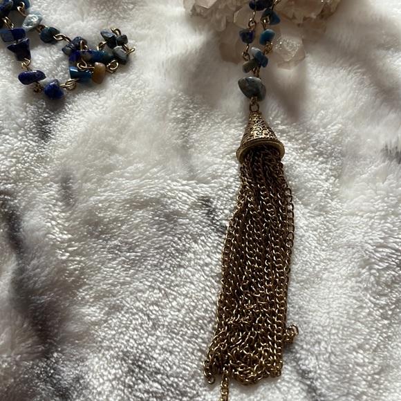 37”+ Lapis Lazuli necklace w tassle - Picture 3 of 3